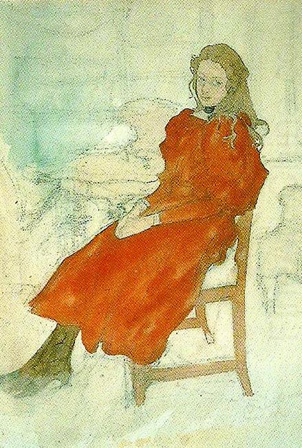 flicka i rod klanning, Carl Larsson